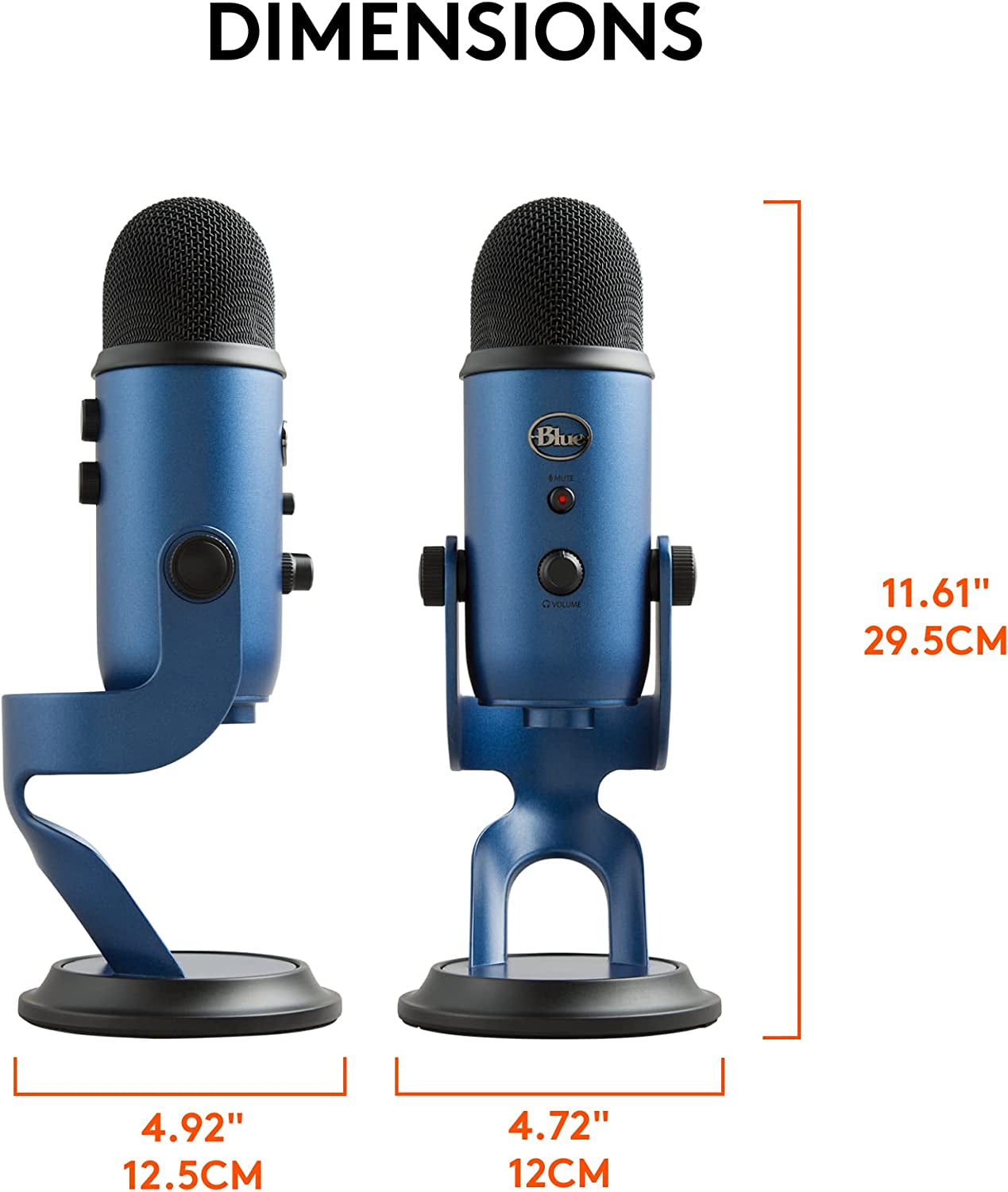 Yeti USB Microphone for PC, Mac, Gaming, Recording, Streaming, Podcasting, Studio and Condenser Mic with VO!CE Effects, 4 Pickup Patterns, Plug and Play - Midnight