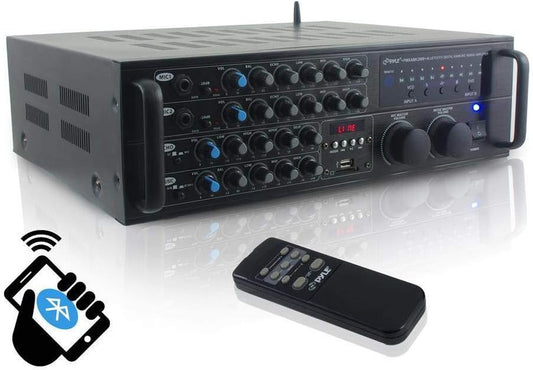 2000W Dual Channel Bluetooth Mixing Amplifier - Rack Mount - USB/RCA/AUX - 4 Mic Inputs W/ Talk-Over - USB/SD Readers - EQ Controls - Cooling Fan - for Karaoke/Pa/Home Theater/Studio - PMXAKB2000