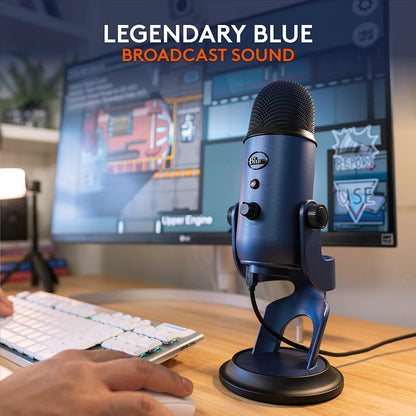 Yeti USB Microphone for PC, Mac, Gaming, Recording, Streaming, Podcasting, Studio and Condenser Mic with VO!CE Effects, 4 Pickup Patterns, Plug and Play - Midnight