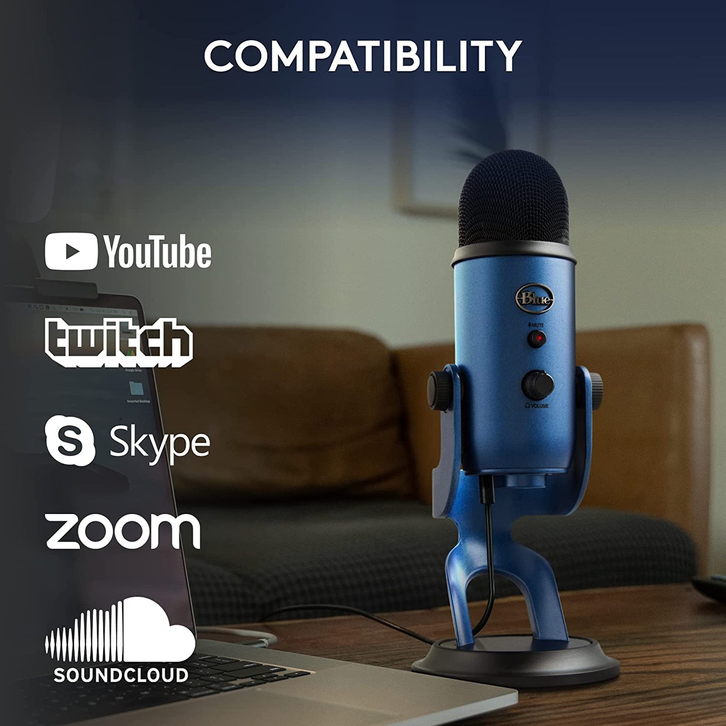 Yeti USB Microphone for PC, Mac, Gaming, Recording, Streaming, Podcasting, Studio and Condenser Mic with VO!CE Effects, 4 Pickup Patterns, Plug and Play - Midnight