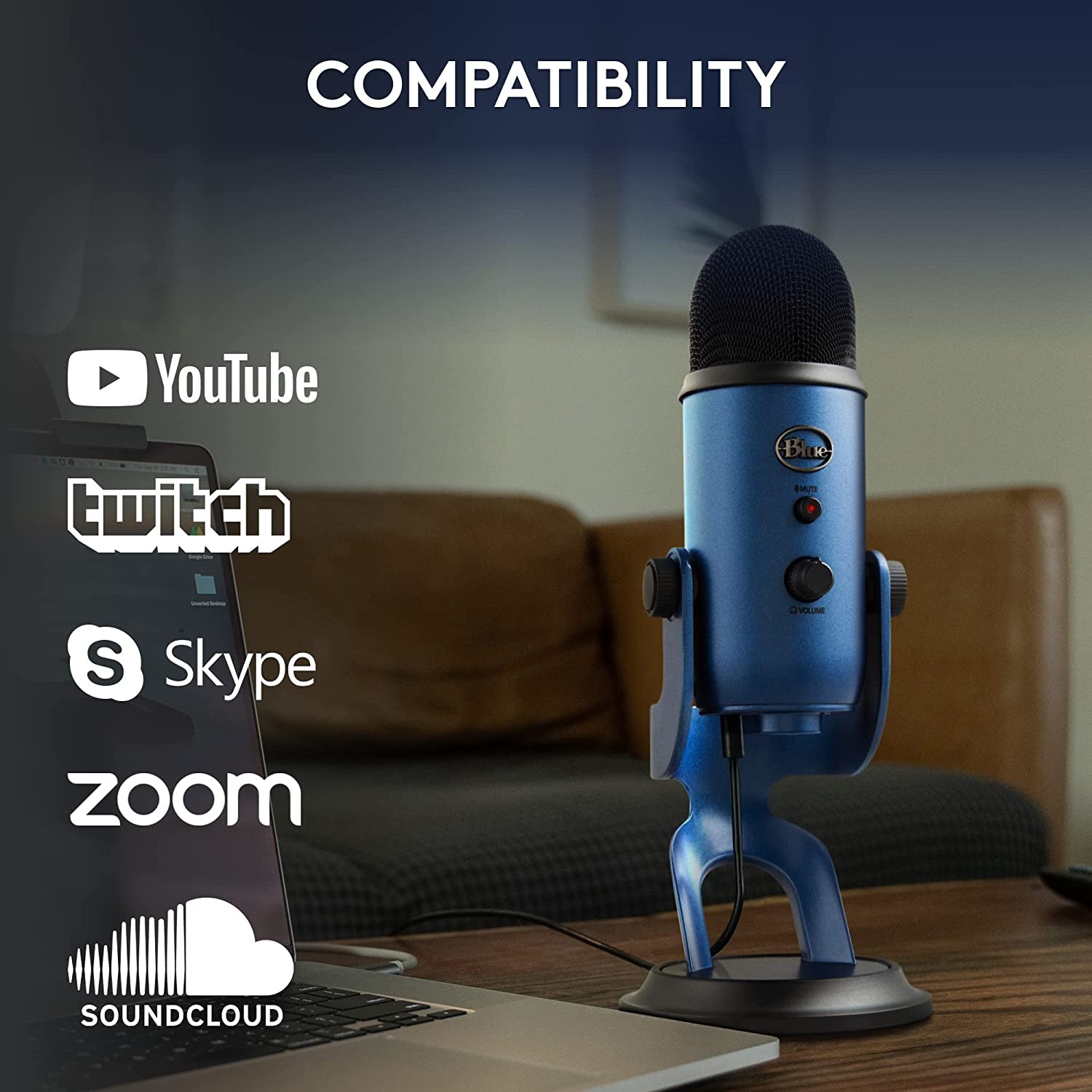 Yeti USB Microphone for PC, Mac, Gaming, Recording, Streaming, Podcasting, Studio and Condenser Mic with VO!CE Effects, 4 Pickup Patterns, Plug and Play - Midnight