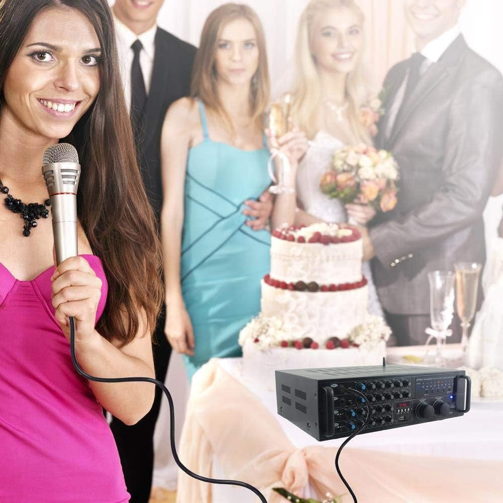 2000W Dual Channel Bluetooth Mixing Amplifier - Rack Mount - USB/RCA/AUX - 4 Mic Inputs W/ Talk-Over - USB/SD Readers - EQ Controls - Cooling Fan - for Karaoke/Pa/Home Theater/Studio - PMXAKB2000