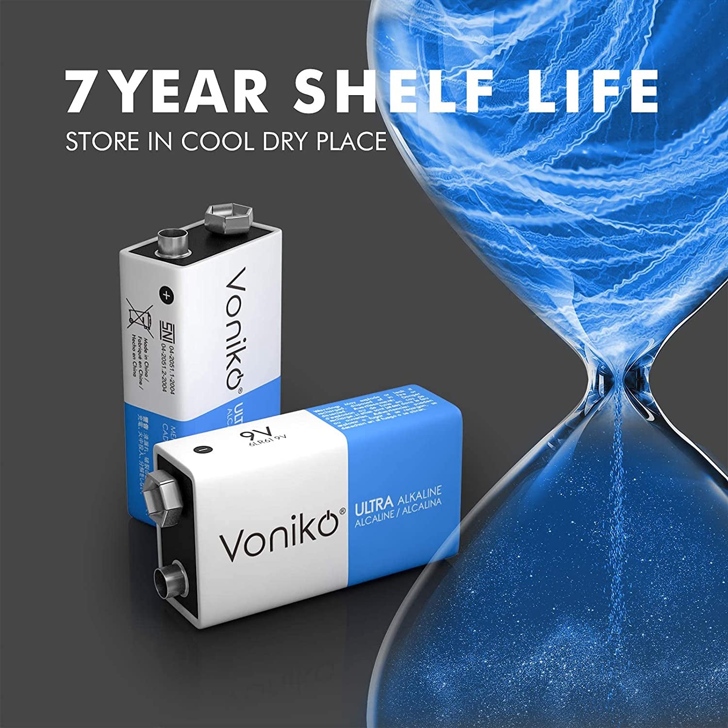 9V Batteries - Alkaline 9V Battery 4 Pack - Ultra Long Lasting with a 7 - Year Shelf Life